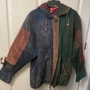 Vintage Color Block MultiColored Leather Coat